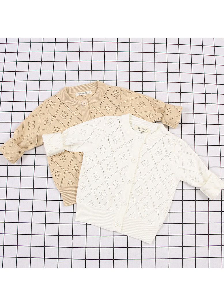 Baby Toddler Unisex Sweater Pierced Grid Cotton Knitted Cardigan - dianjiang-