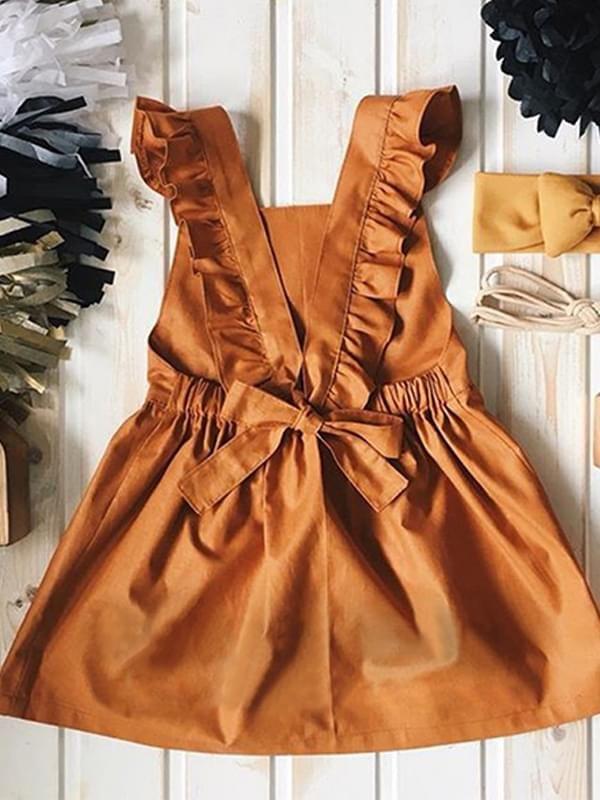 Baby Toddlers Girls Solid Color Flutter Sleeve Cotton Dress - dianjiang-