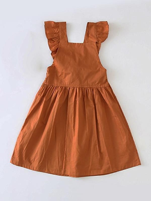 Baby Toddlers Girls Solid Color Flutter Sleeve Cotton Dress - dianjiang-