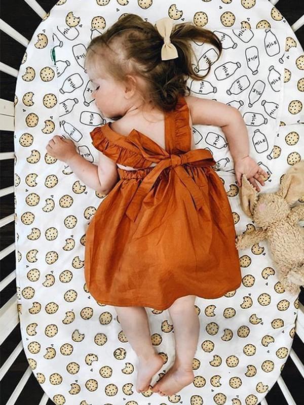 Baby Toddlers Girls Solid Color Flutter Sleeve Cotton Dress - dianjiang-