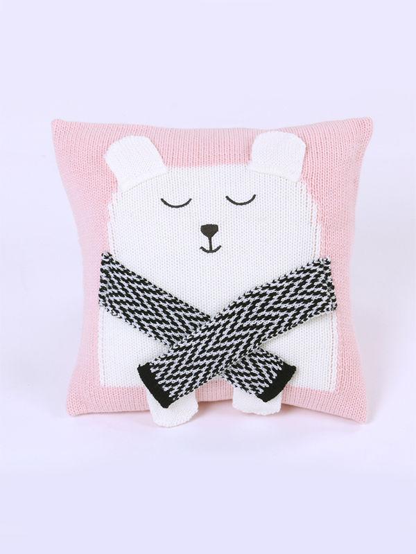 White Bear 3D Ears Knitted Pillow Back Cushion - dianjiang-