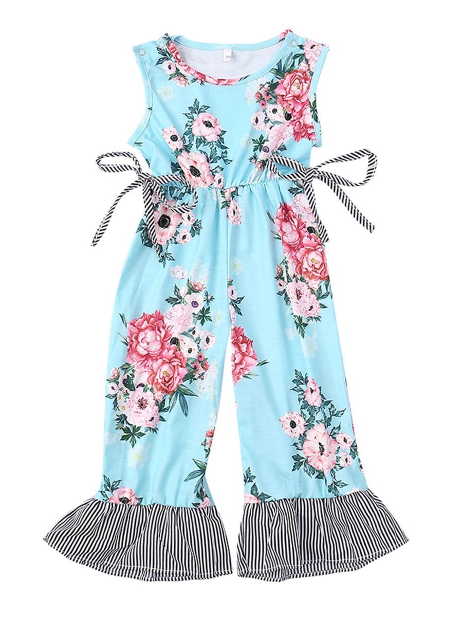 Bell-bottom Clothes Flower Baby Little Girl Sleeveless Jumpsuit - dianjiang-