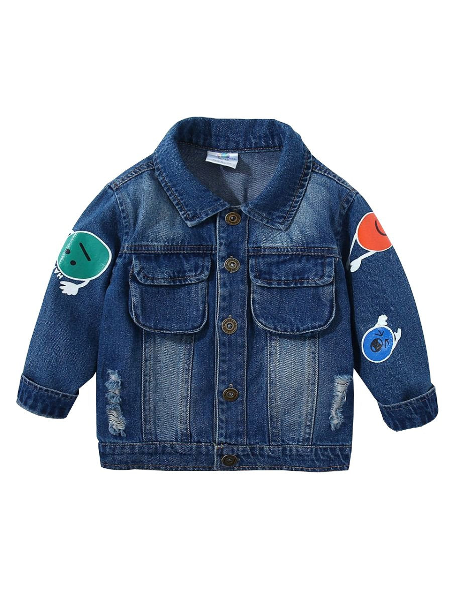 Fashion Coat Big Smile Pattern Denim Jacket Kids Big Boys Jeans Jacket - dianjiang-