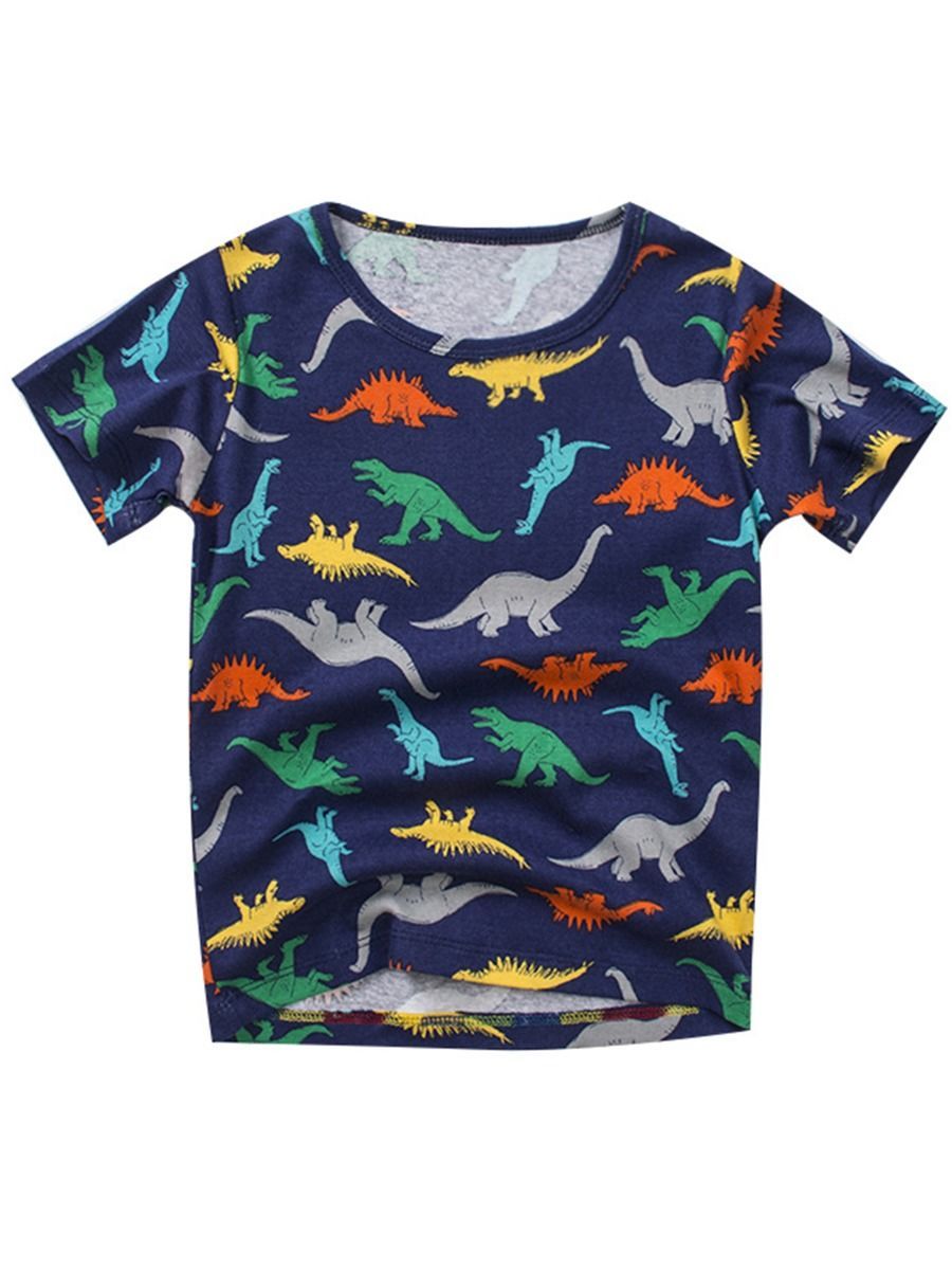 Dinosaur Print Cartoon Toddler Big Boys T-shirt Summer - dianjiang-