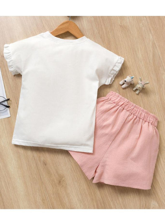 Toddler Big Girl Outfits Ice Cream Style T-shirt+Pink Shorts - dianjiang-