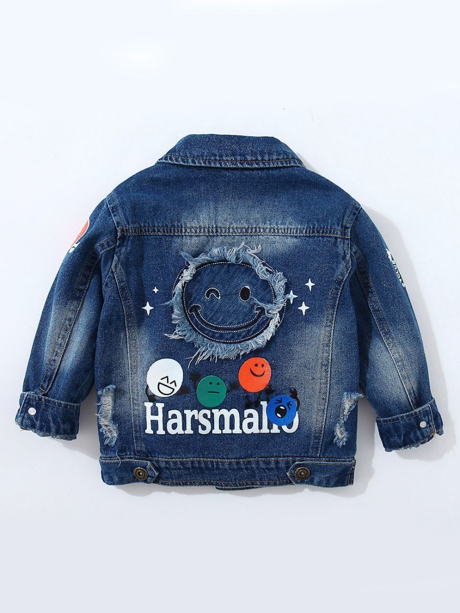 Fashion Coat Big Smile Pattern Denim Jacket Kids Big Boys Jeans Jacket - dianjiang-