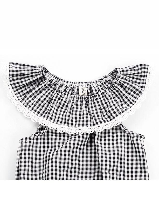 Black & White Plaid Lace Trimmed Baby Girl Bodysuit - dianjiang-