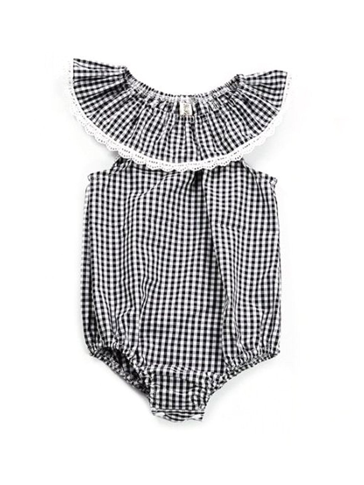 Black & White Plaid Lace Trimmed Baby Girl Bodysuit - dianjiang-