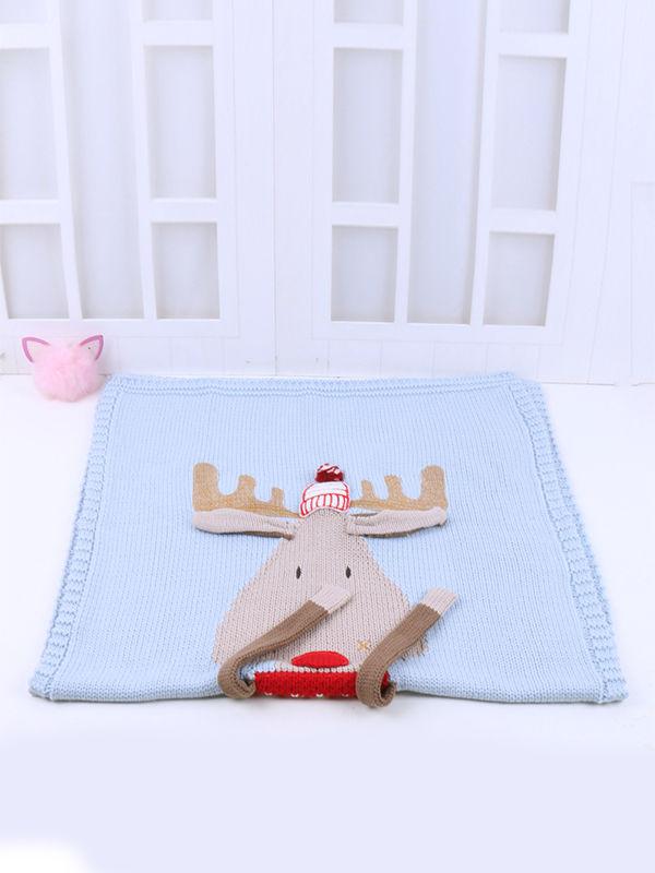 Christmas Deer 3D Ears Knitted Blanket Beach Mat - dianjiang-