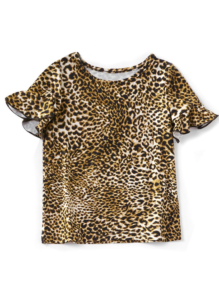 Mommy and Me Leopard Print Short Ruffle Sleeve T-shirt Blouse - dianjiang-