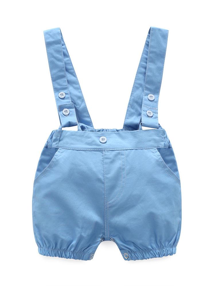 Summer Baby Boy 2-piece Outfits Striped T-shirt +Blue Suspender Shorts - dianjiang-