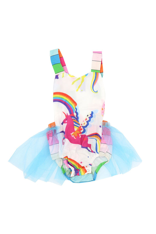 Cartoon Jumpsuits Rainbow Unicorn Bodysuit Printed Tulle Romper - dianjiang-