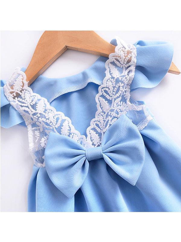 Bow Pierced Laced Princess Dress For Baby Toddler Girls - dianjiang-