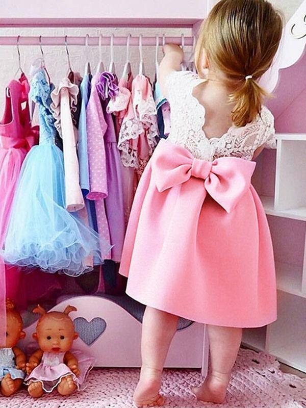 Bow Pierced Laced Princess Dress For Baby Toddler Girls - dianjiang-