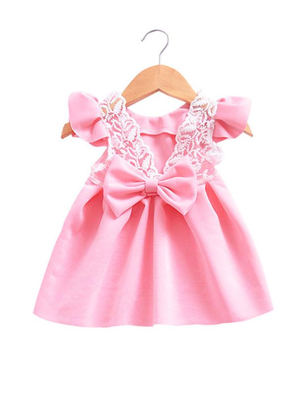 Bow Pierced Laced Princess Dress For Baby Toddler Girls - dianjiang-