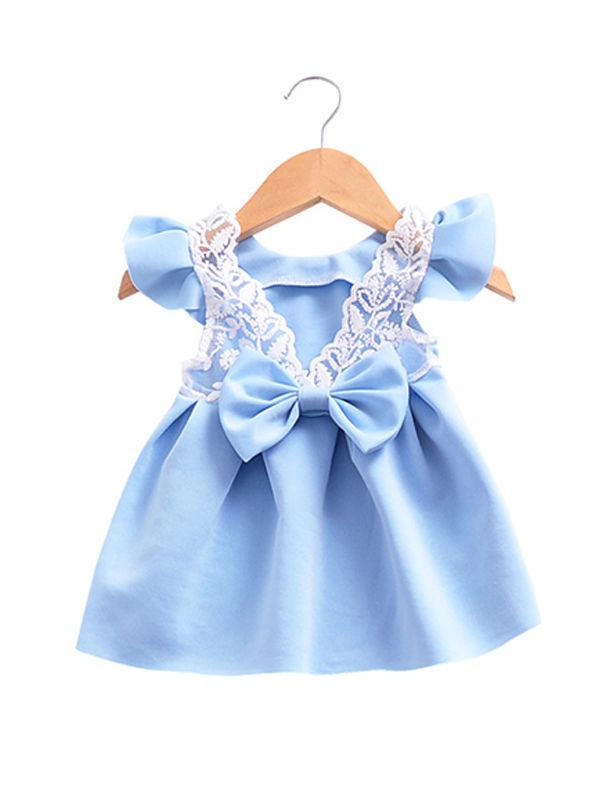 Bow Pierced Laced Princess Dress For Baby Toddler Girls - dianjiang-