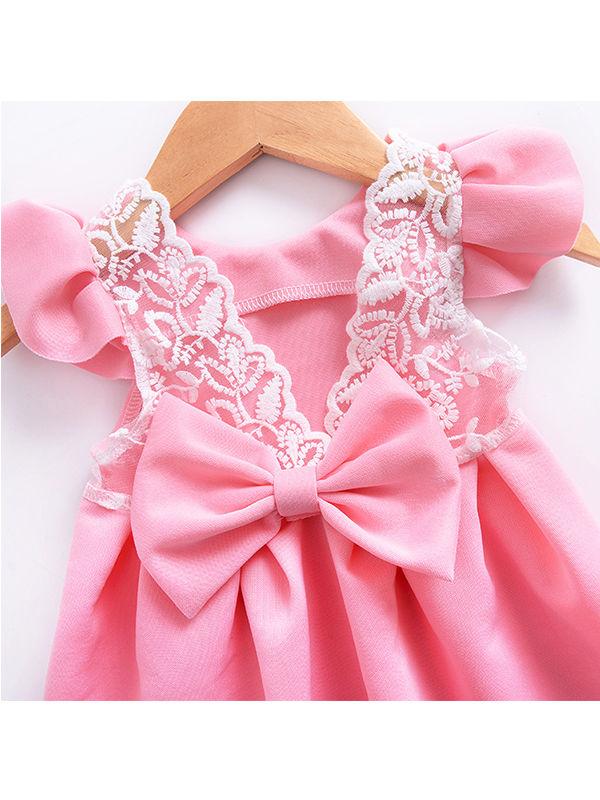 Bow Pierced Laced Princess Dress For Baby Toddler Girls - dianjiang-