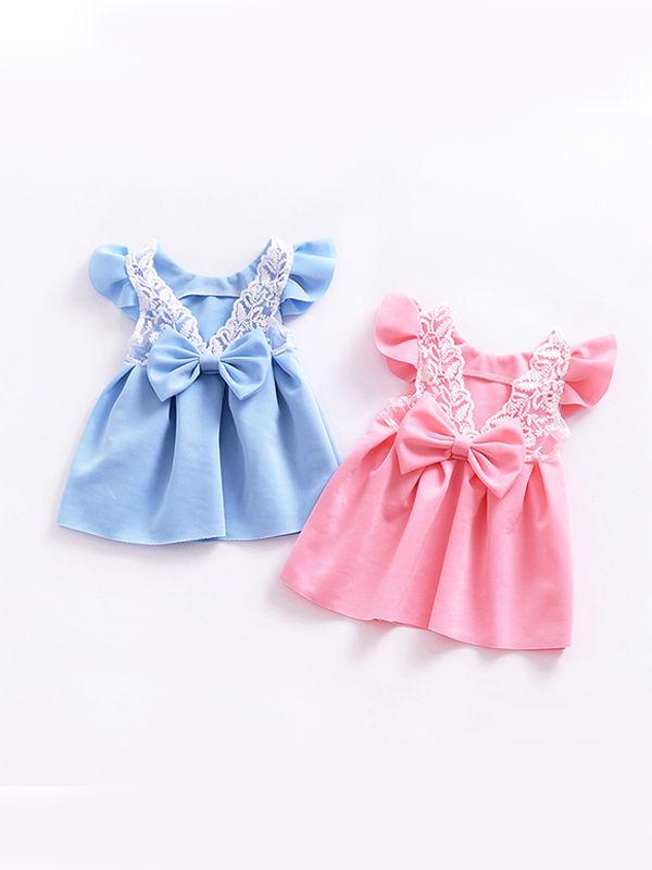 Bow Pierced Laced Princess Dress For Baby Toddler Girls - dianjiang-
