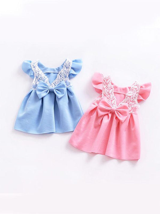 Bow Pierced Laced Princess Dress For Baby Toddler Girls - dianjiang-