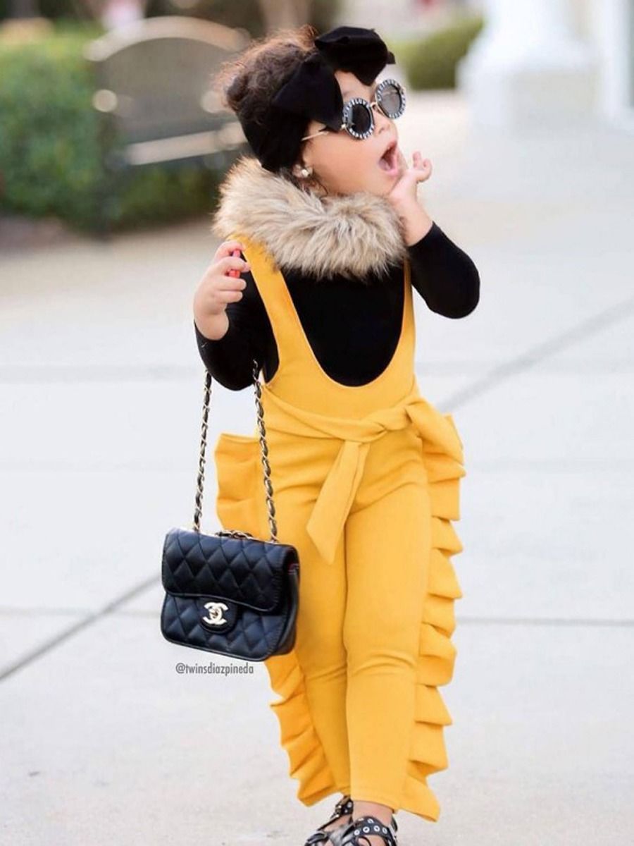 Trendy Baby Little Girl Bow Yellow Suspender Pants Overall - dianjiang-