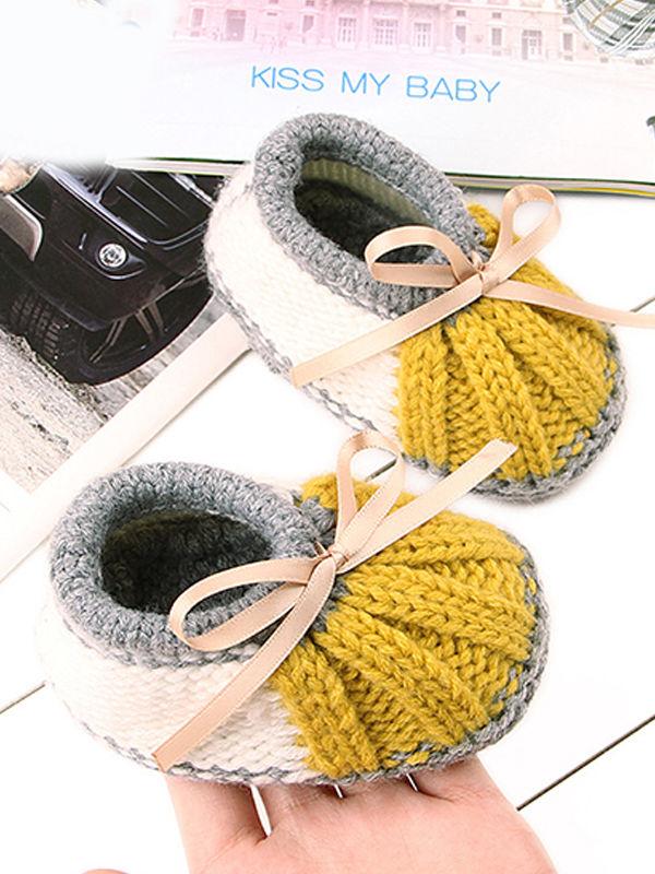 Bowknot Lacing Knitted Shoes Thermal Prewalker Baby Boat Socks - dianjiang-