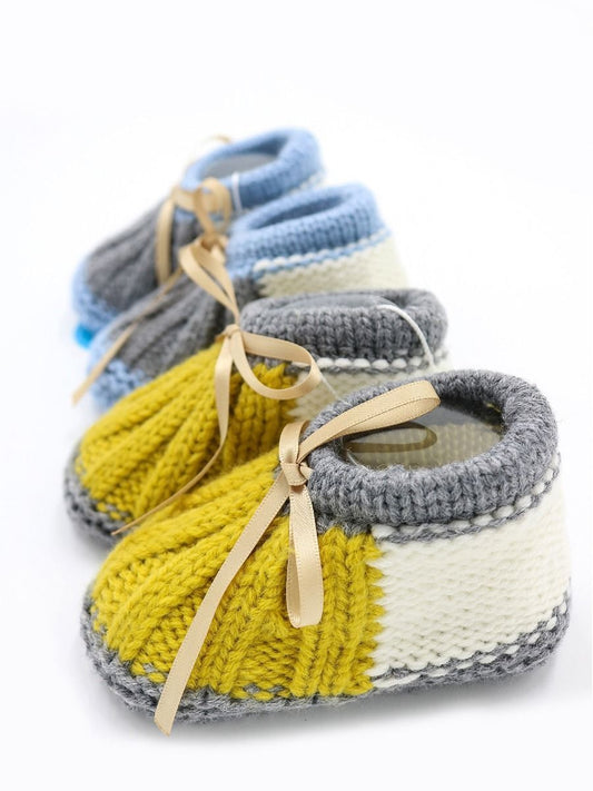 Bowknot Lacing Knitted Shoes Thermal Prewalker Baby Boat Socks - dianjiang-