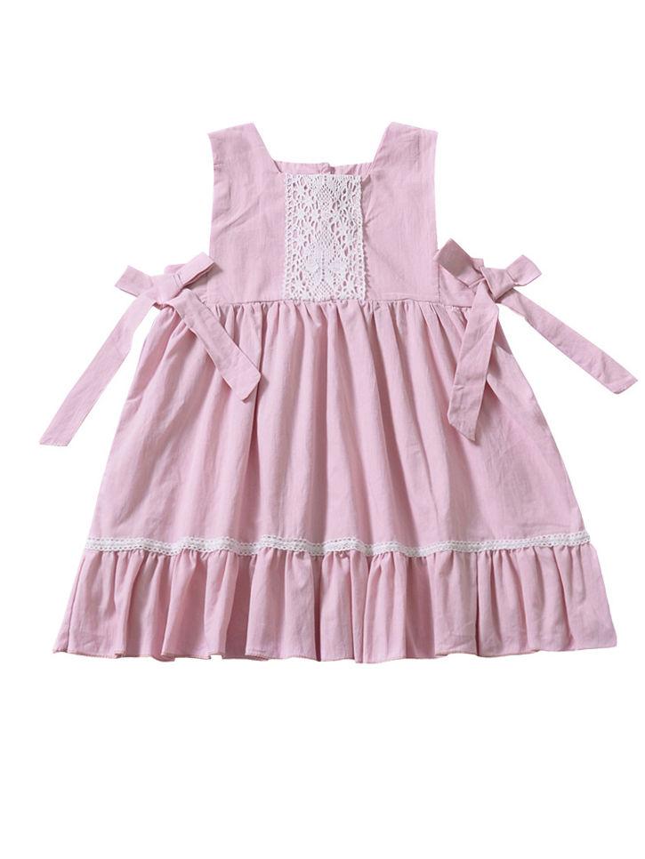 Trendy Bowknot Toddler Girl Pink  Sleeveless Lace Dress - dianjiang-