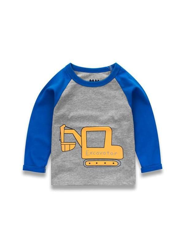 Cartoon Vehicle Printed Long-sleeve Tee Pullover Top Cotton Boys T-shirt - dianjiang-