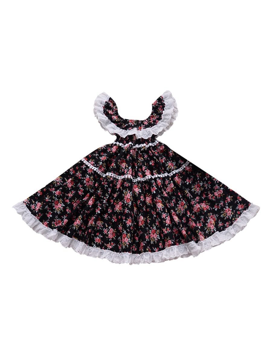British Style Off Shoulder Lace Trim Flower Princess Dress - dianjiang-