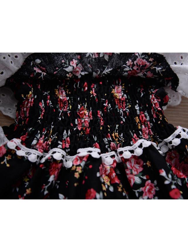 British Style Off Shoulder Lace Trim Flower Princess Dress - dianjiang-