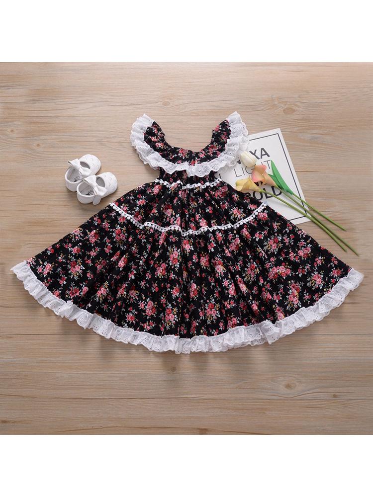 British Style Off Shoulder Lace Trim Flower Princess Dress - dianjiang-