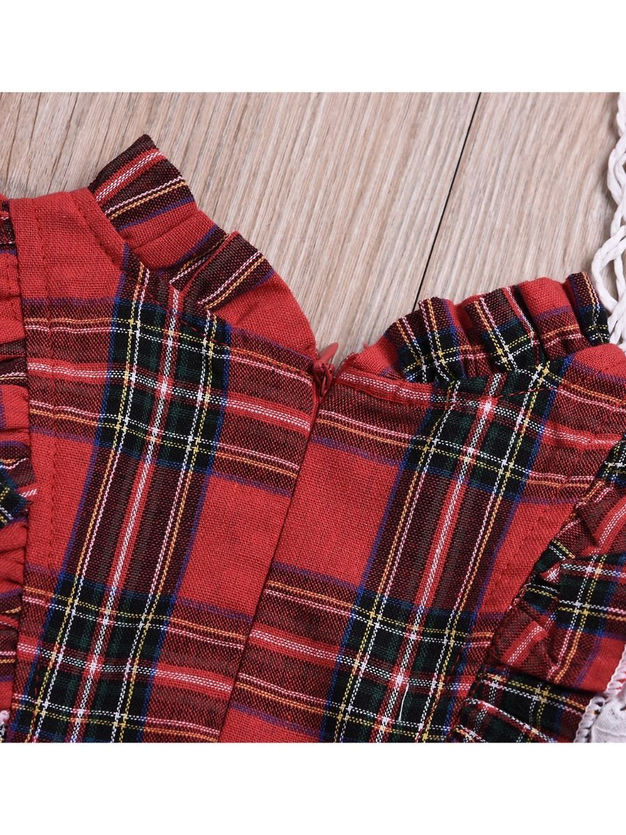 British Style Ruffled Sleeve Plaid Long-sleeved Dress - dianjiang-