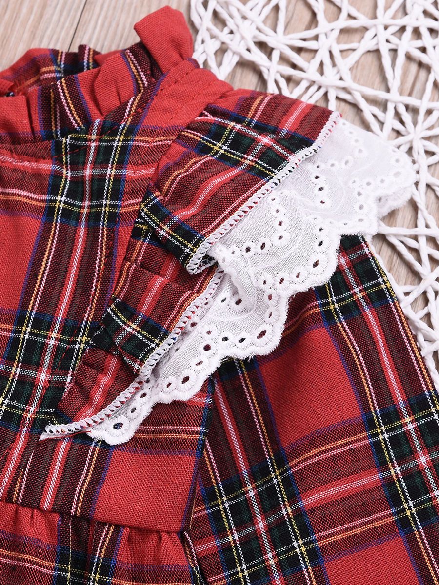 British Style Ruffled Sleeve Plaid Long-sleeved Dress - dianjiang-