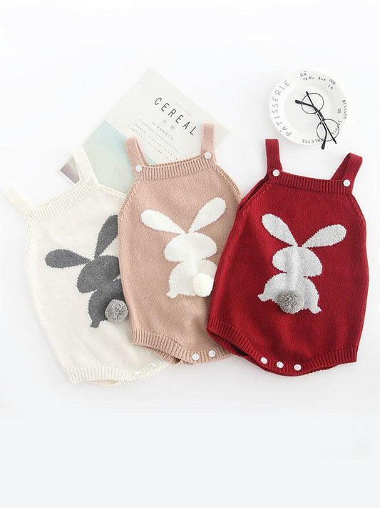 Bunny Knitted Onesie Cotton Baby crochet Romper With 3D Tail Bodysuit - dianjiang-