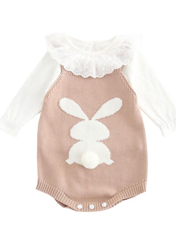 Bunny Knitted Onesie Cotton Baby crochet Romper With 3D Tail Bodysuit - dianjiang-