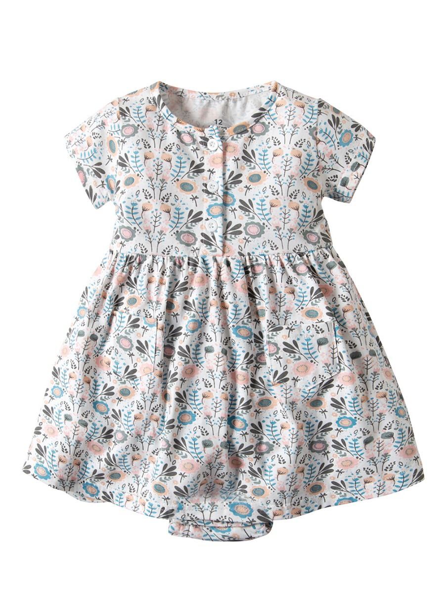 Buttoned Floral Baby Girl Clothes Summer Romper Dress - dianjiang-