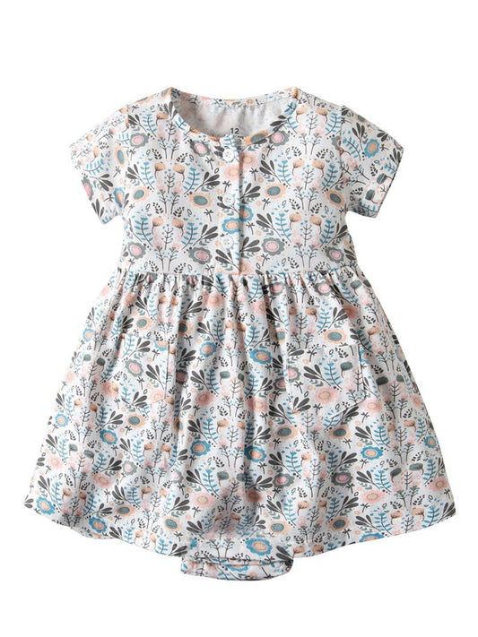 Buttoned Floral Baby Girl Clothes Summer Romper Dress - dianjiang-