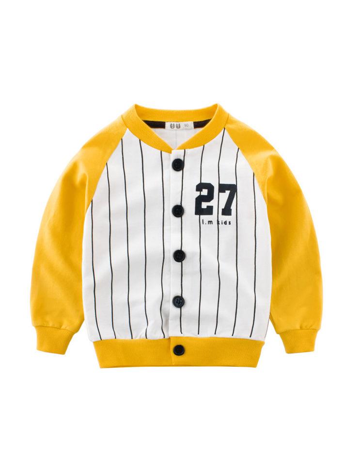 5 Colors Stylish 27 Print Buttoned Striped French Terry Jacket Long Sleeve Toddler Kids Sportswear - dianjiang-