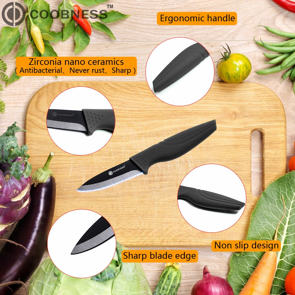 COOBNESS Brand Ceramic Knife 3 inch 4 inch 5 inch 6 inch Kitchen Knives Zirconia Black Blade Fruit Chef Knife Vege Cooking Tool - dianjiang-