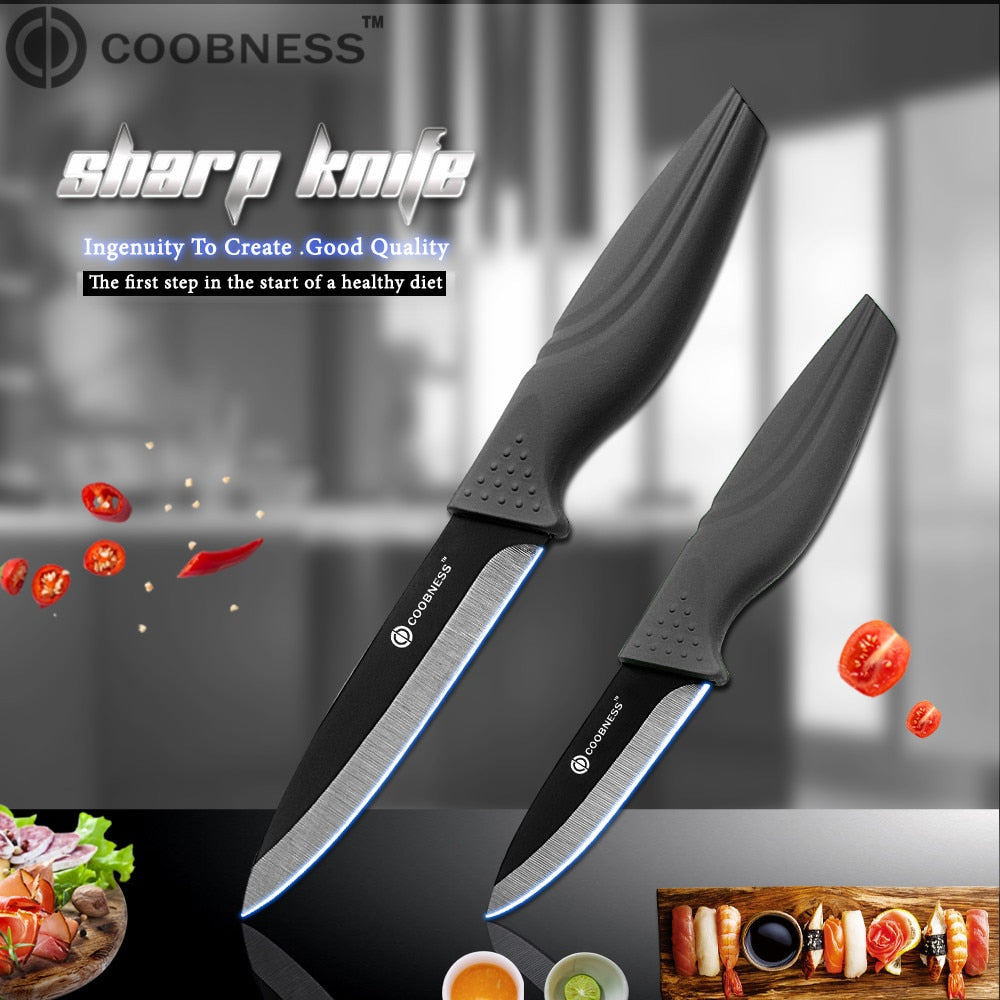 COOBNESS Brand New Ceramic Knife 2 Piece Set Black Blade Black Handle Kitchen Knife Four Style Fruit Utility Slicing Chef Knife - dianjiang-