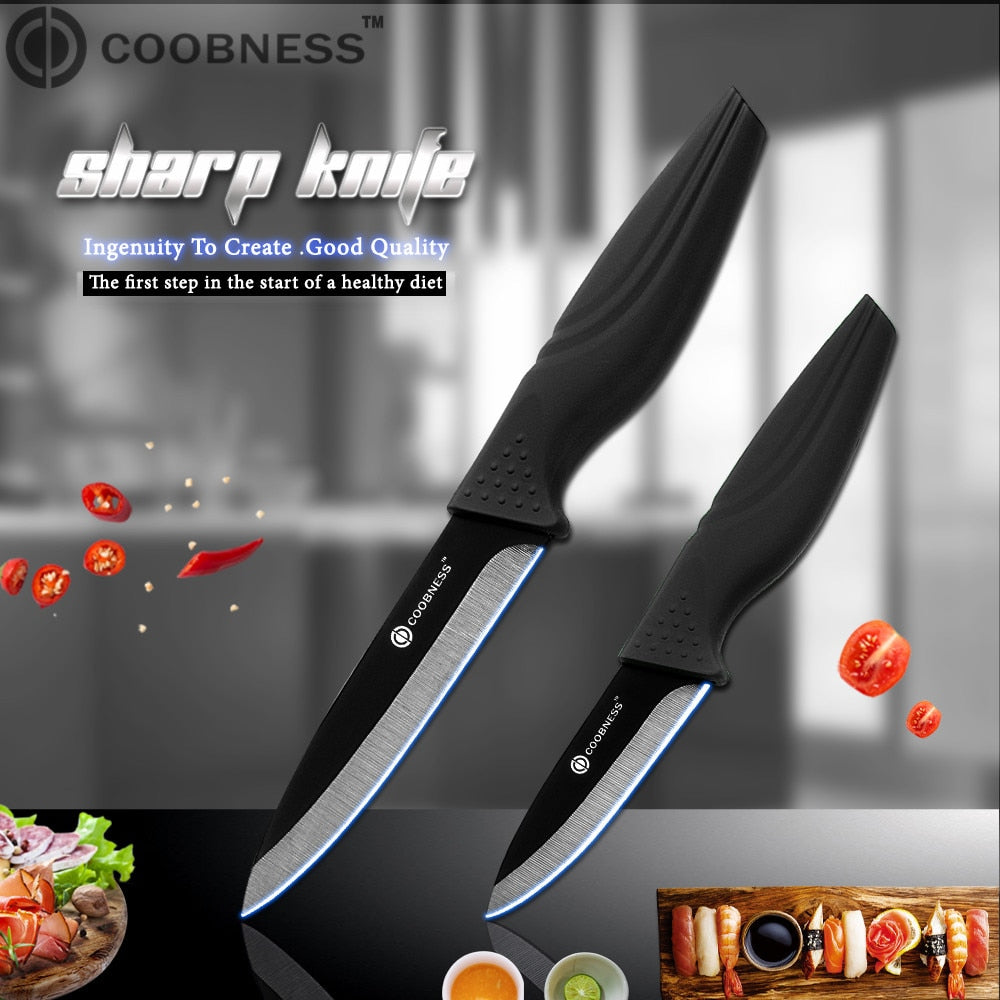 COOBNESS Brand New Ceramic Knife 2 Piece Set Black Blade Black Handle Kitchen Knife Four Style Fruit Utility Slicing Chef Knife - dianjiang-