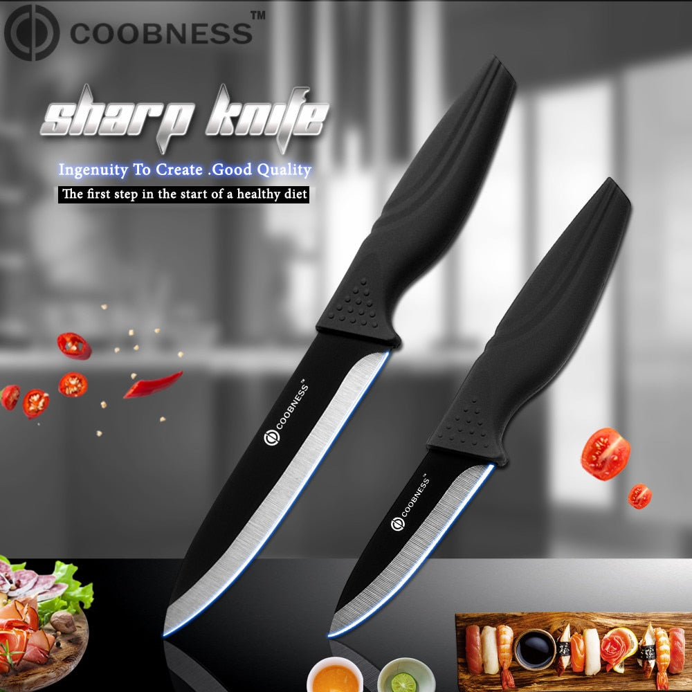 COOBNESS Brand New Ceramic Knife 2 Piece Set Black Blade Black Handle Kitchen Knife Four Style Fruit Utility Slicing Chef Knife - dianjiang-