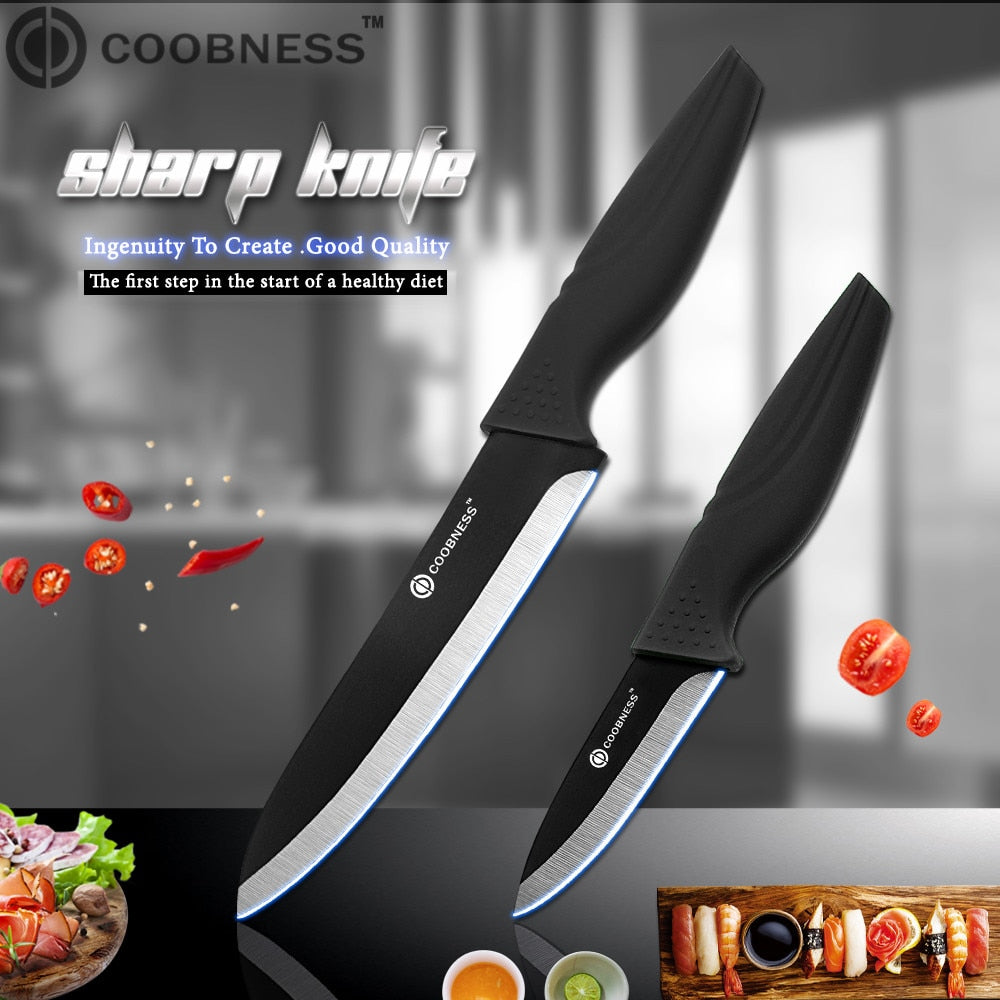 COOBNESS Brand New Ceramic Knife 2 Piece Set Black Blade Black Handle Kitchen Knife Four Style Fruit Utility Slicing Chef Knife - dianjiang-