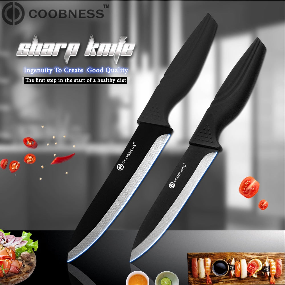 COOBNESS Brand New Ceramic Knife 2 Piece Set Black Blade Black Handle Kitchen Knife Four Style Fruit Utility Slicing Chef Knife - dianjiang-