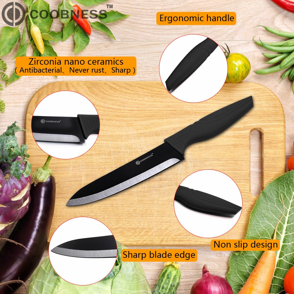 COOBNESS Brand New Ceramic Knife 2 Piece Set Black Blade Black Handle Kitchen Knife Four Style Fruit Utility Slicing Chef Knife - dianjiang-