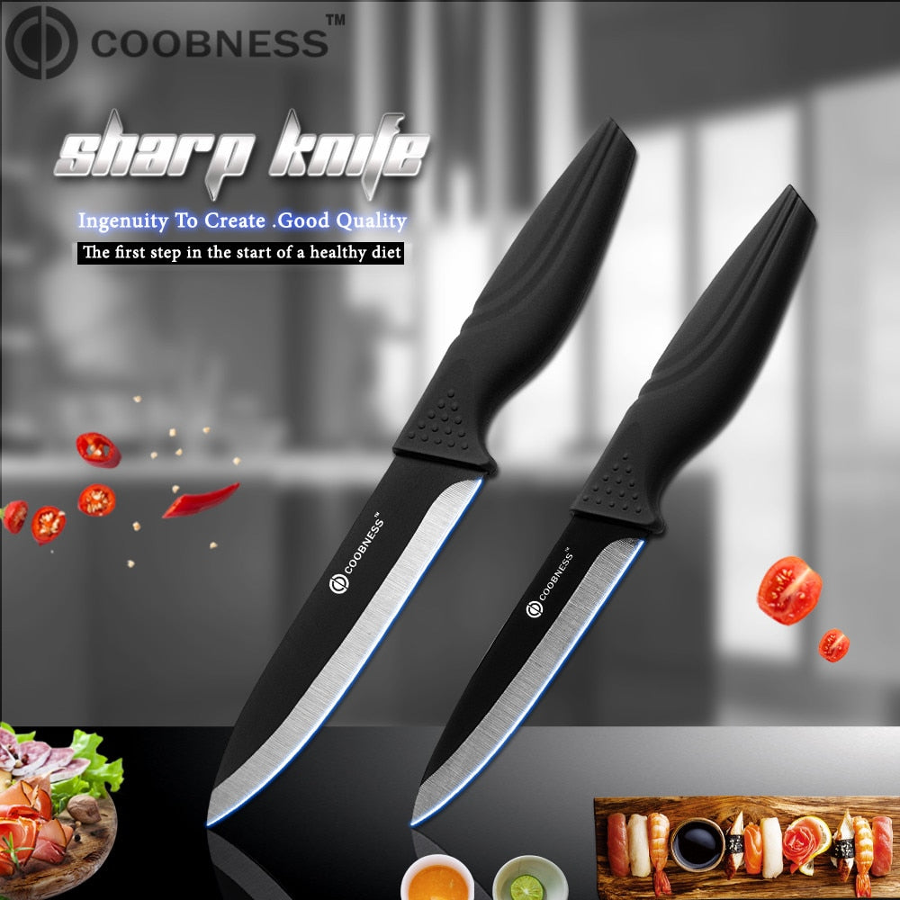COOBNESS Brand New Ceramic Knife 2 Piece Set Black Blade Black Handle Kitchen Knife Four Style Fruit Utility Slicing Chef Knife - dianjiang-