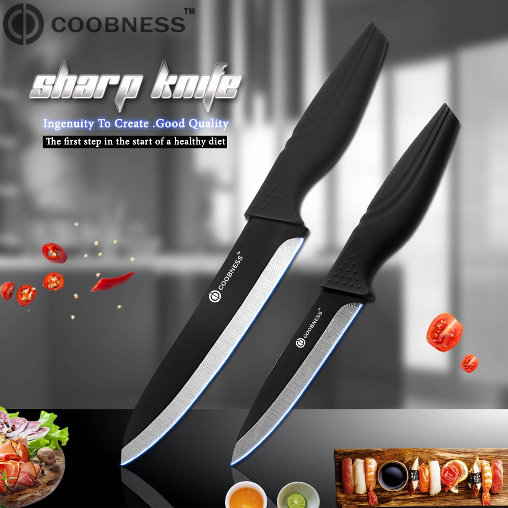 COOBNESS Brand New Ceramic Knife 2 Piece Set Black Blade Black Handle Kitchen Knife Four Style Fruit Utility Slicing Chef Knife - dianjiang-