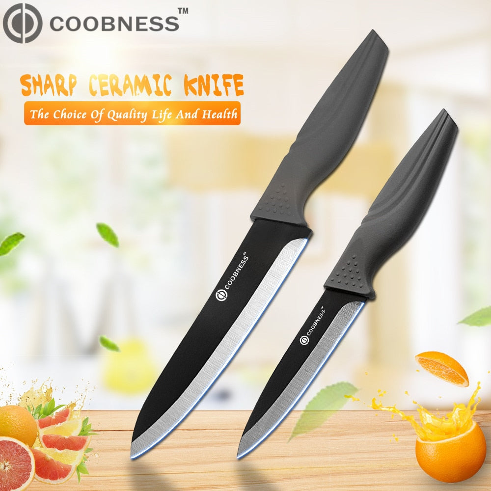 COOBNESS Brand New Ceramic Knife 2 Piece Set Black Blade Black Handle Kitchen Knife Four Style Fruit Utility Slicing Chef Knife - dianjiang-