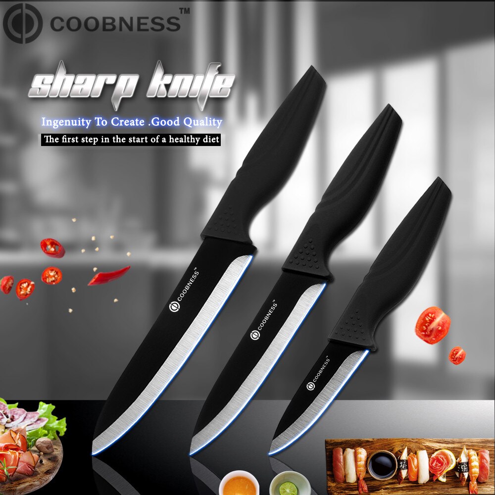 COOBNESS Brand Professional 3" 4" 5" 6" Ceramic Knife Top Grade Black Blade Black Handle Kitchen Knife 3 Piece Set Only For Sale - dianjiang-