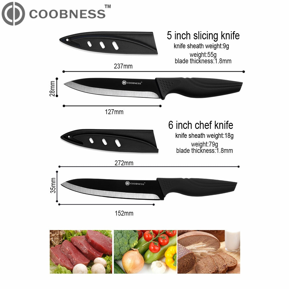 COOBNESS Brand Professional 3" 4" 5" 6" Ceramic Knife Top Grade Black Blade Black Handle Kitchen Knife 3 Piece Set Only For Sale - dianjiang-